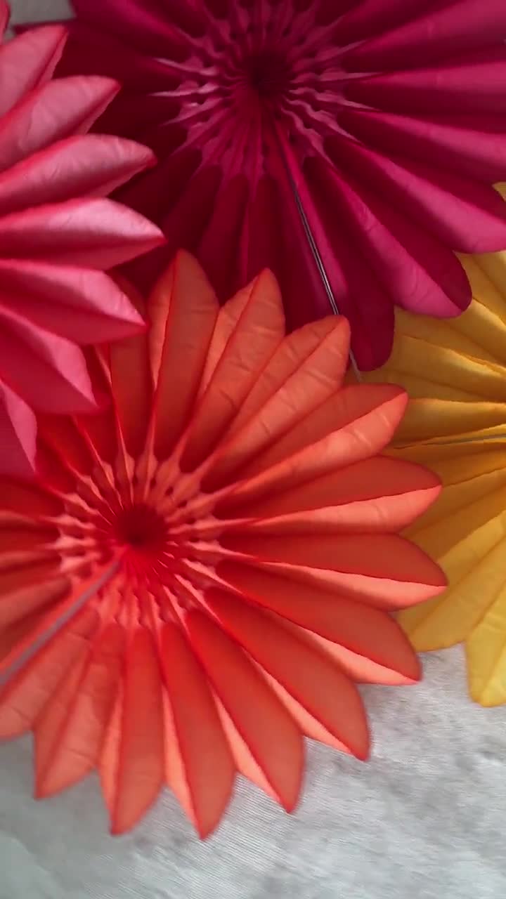 Paper Fans Fall Colours Party Decoration Set of 4 Orange Yellow Coral and  Deep Red 26 Diameter 