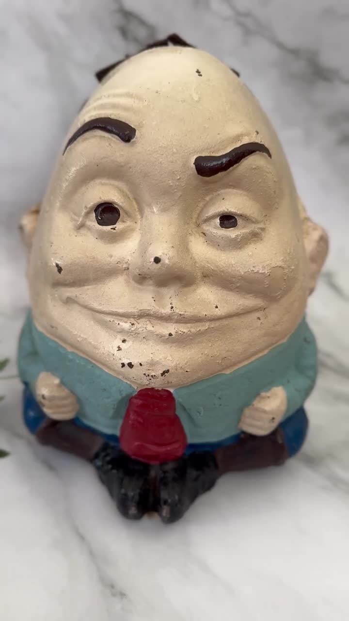 Antique Early 1900s Cast Iron Humpty Dumpty Door Stop, Collectible