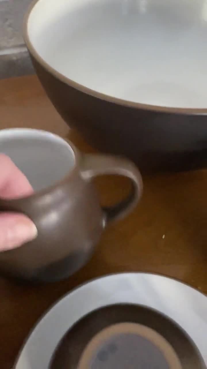 Vintage Heath Ceramics Brown + White Coupe Shape Dinnerware Large