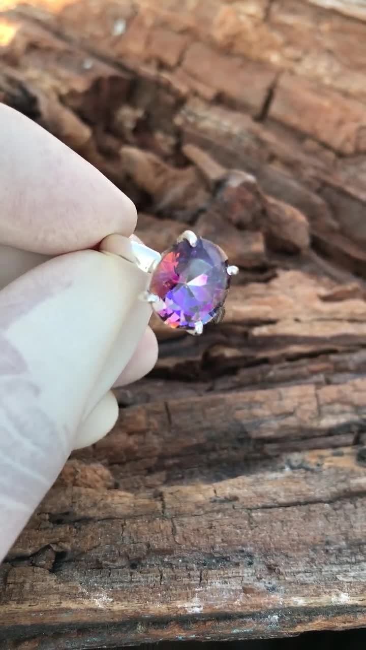 ハンドメイドオーバルミスティックトパーズリング：925スターリング