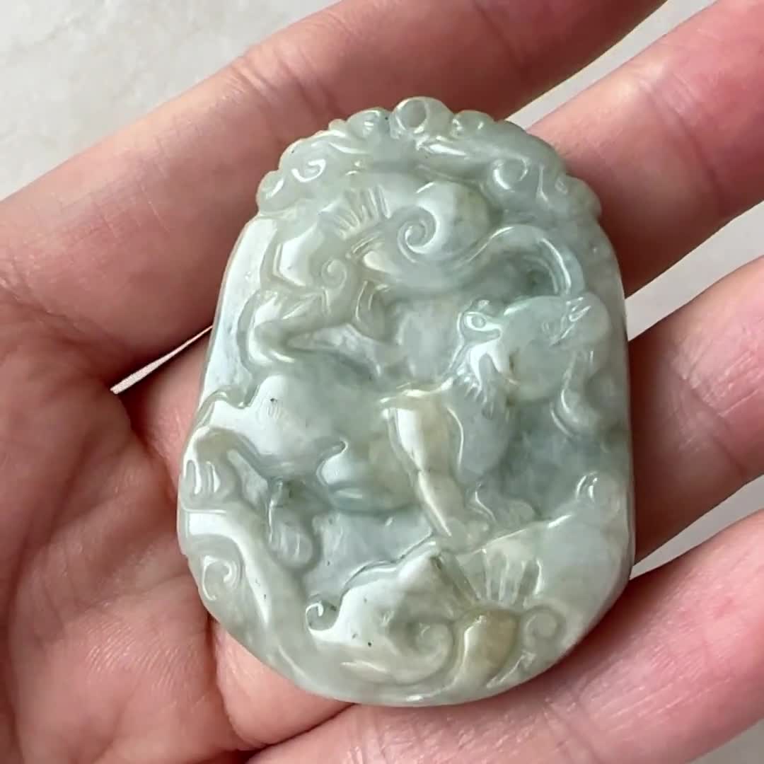 ジェダイト 翡翠 ネズミ 中国の十二支彫刻ペンダントネックレス、YW