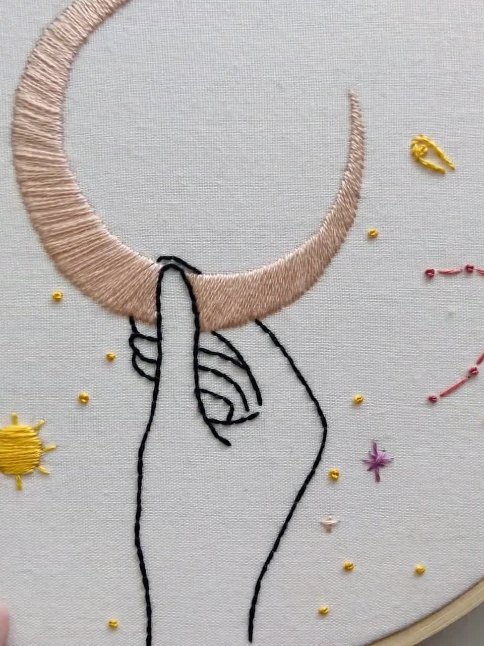 月と宇宙の刺繍枠アート - Etsy 日本