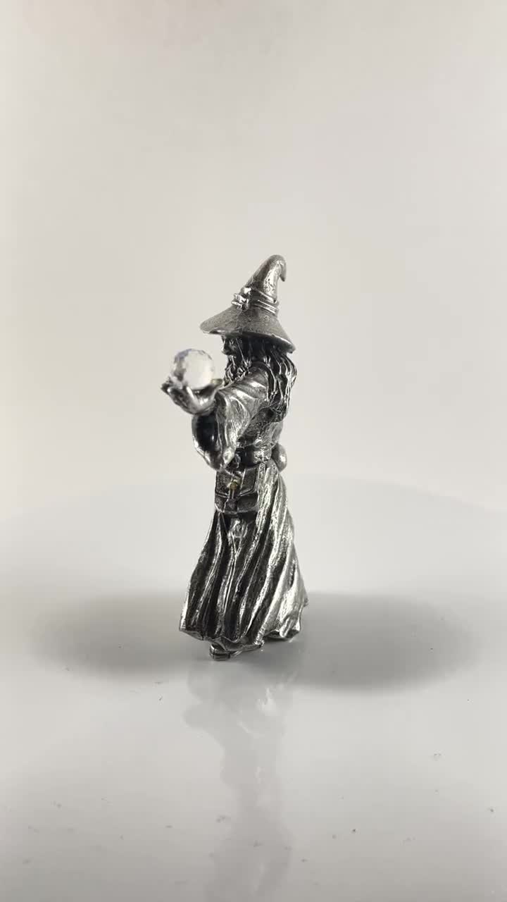 Pewter Wizard With Staff and Swarovski Crystal Fireball - Etsy