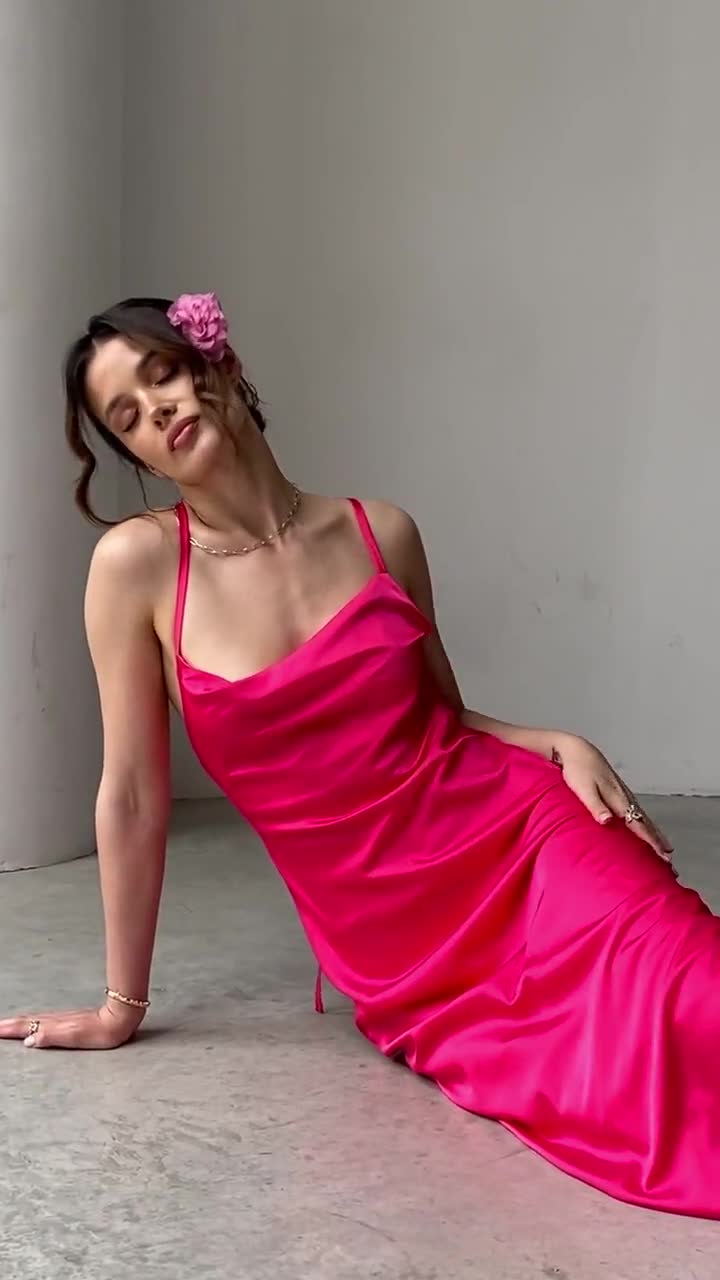 open lace back dress Silk Slip Dress in Electric Pink – Shibumi
