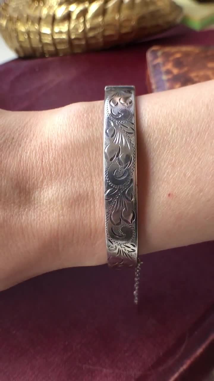 Vintage English Stirling Silver Engraved Bangle Bracelet Vintage English Stirling Silver Engraved Bangle Bracelet