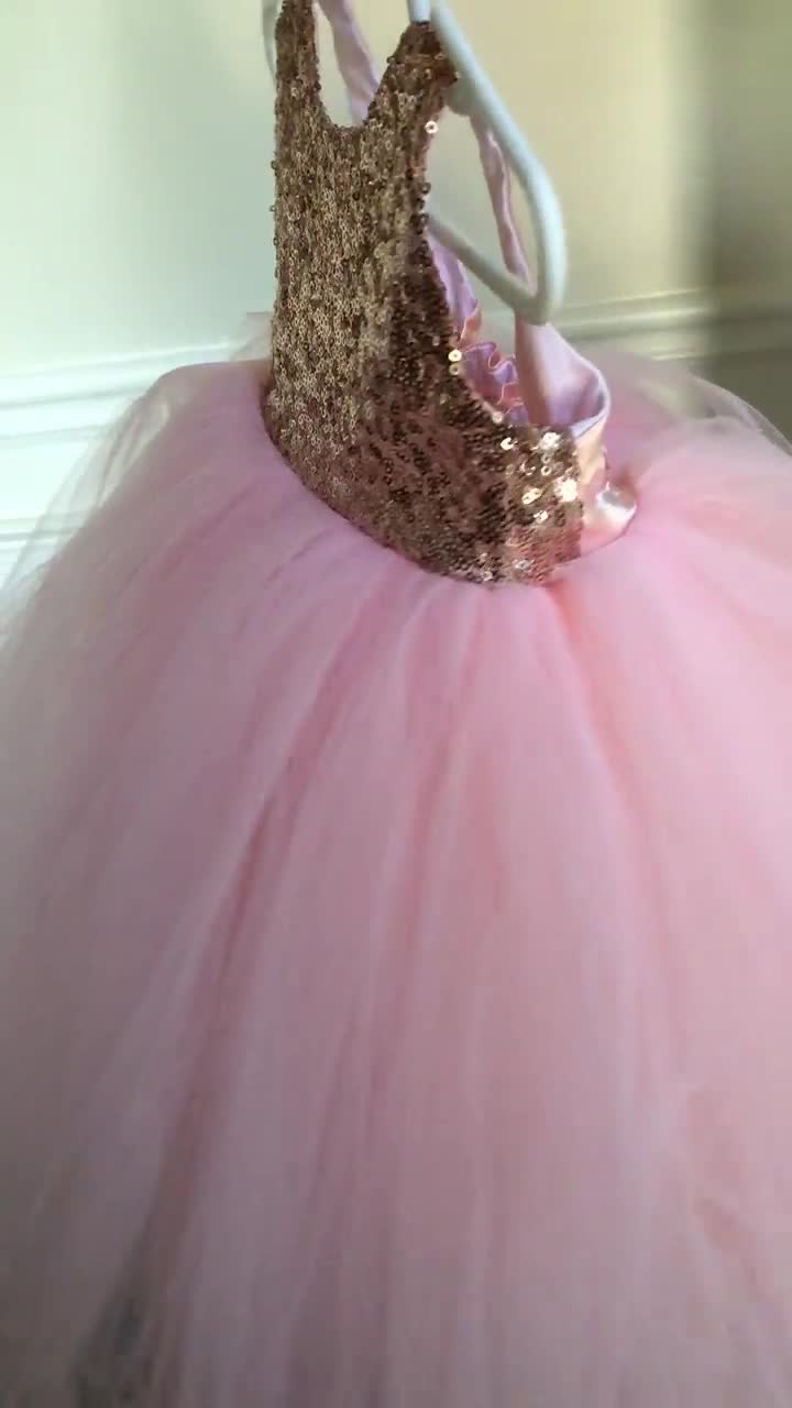 Flower Girl Dress Gold, Sequin Flower Girl Dress Pink Blush, Baby, Girls,  Long Tulle Tutu Skirt, Sleeveless Style