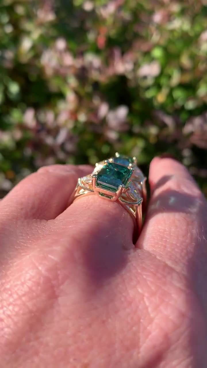 14k Yellow Gold Cabochon Cut Emerald and Diamond Ring | Sheena Stone