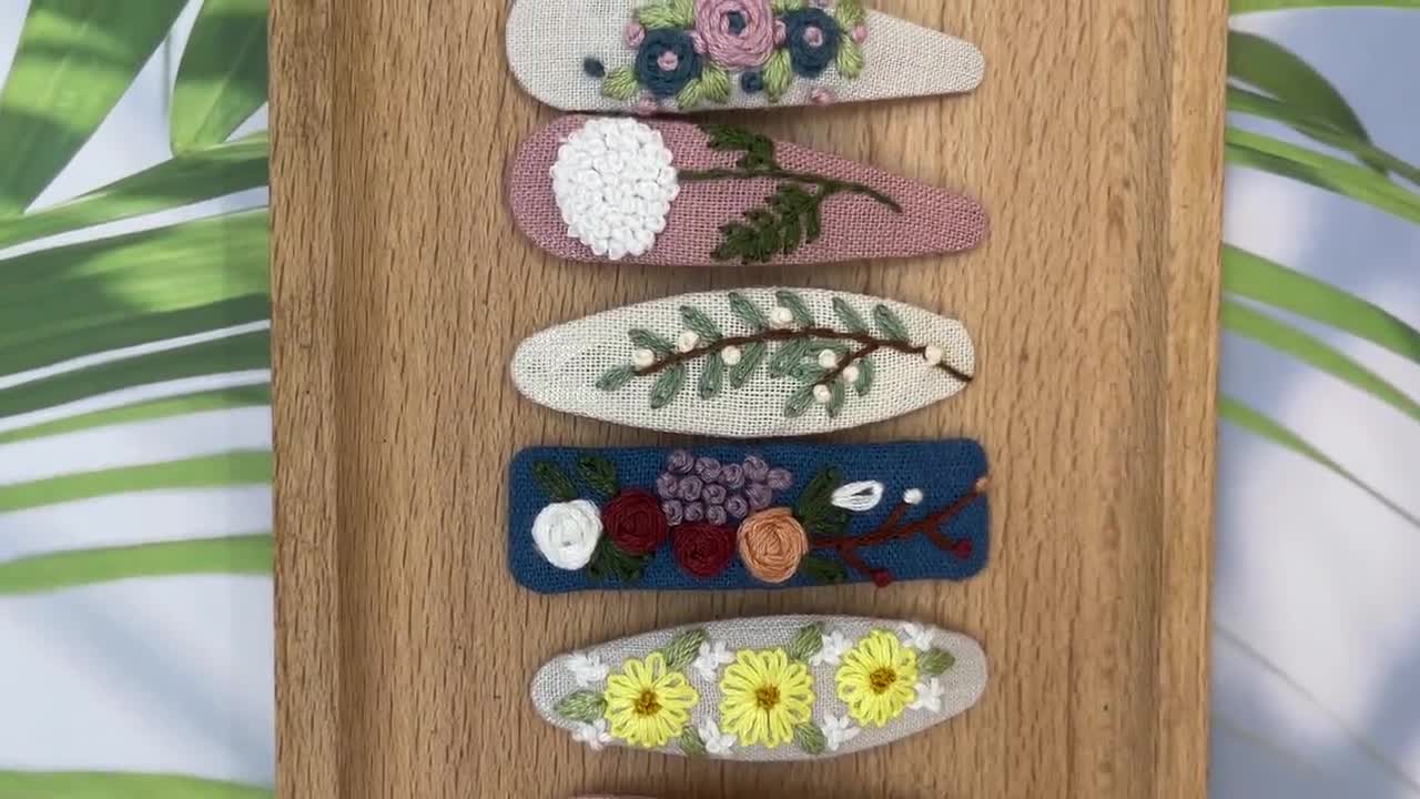 Buy Embroidered Hair Clips, Summer Flower Snap Clips, Hand
