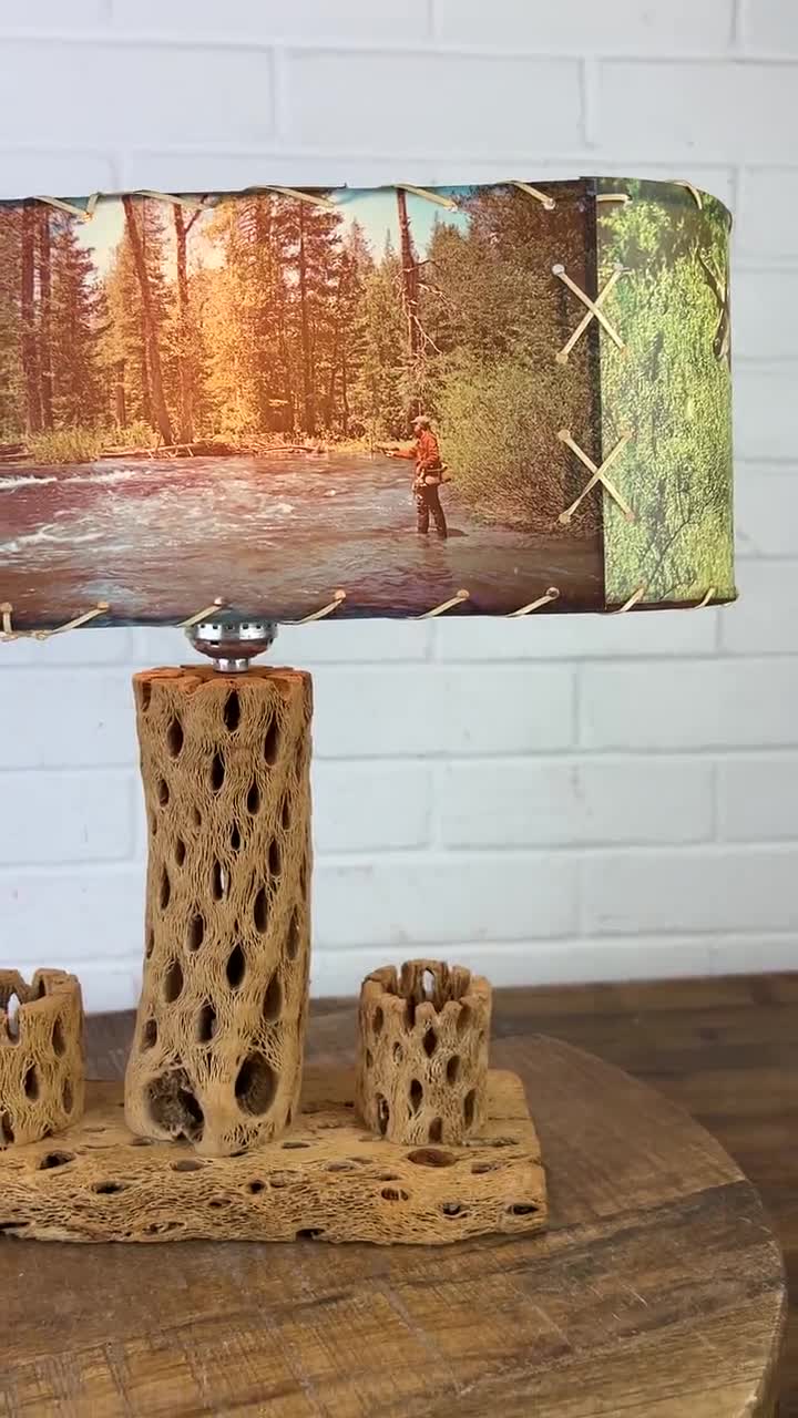 木製キャンベルランプ Mid Century Cholla Cactus Lamp That Plugs in Fishing Decor - Etsy