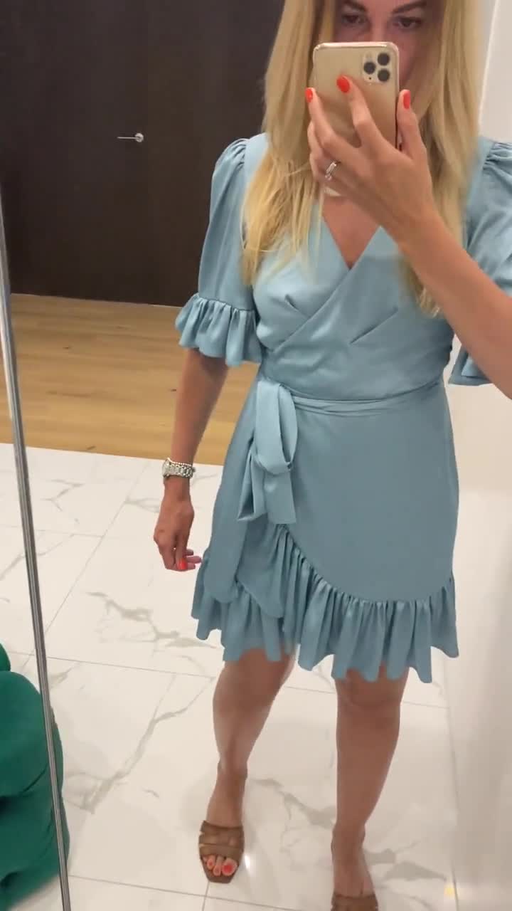 MANY COLORS Satin bridesmaid wrap mini dress green, mother of bride wedding guest dress, 1920s 1960s bridesmaid dress video poster