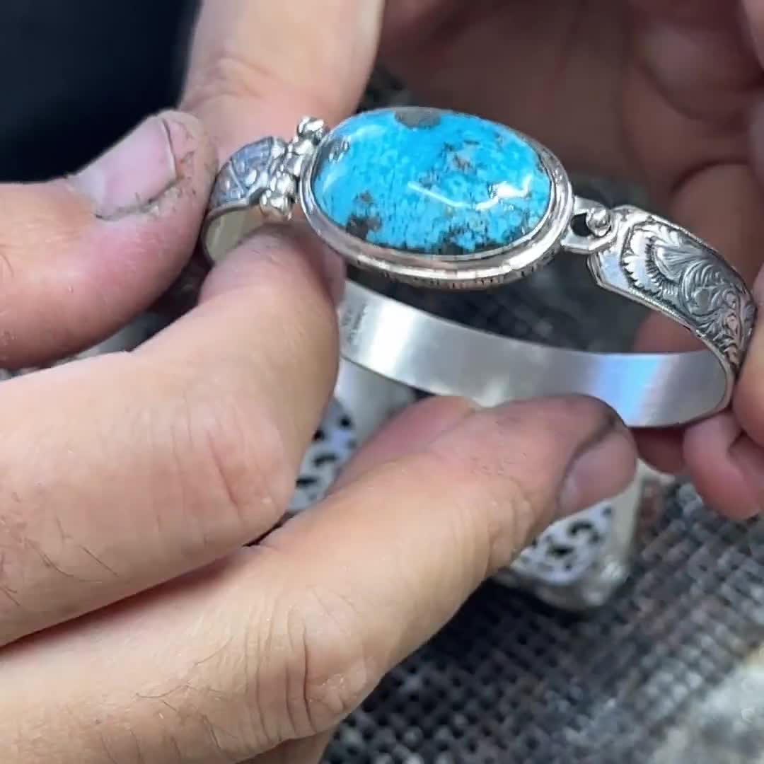 SILVER925 TURQUOISE BRACELET/シルバー/ブレスレット Silver Natural Turquoise Stone Bracelet, Men Turquoise Stone