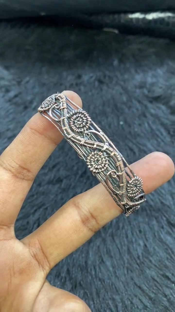 Handmade Antique Copper Wire Wrapped Cuff Bracelet: Boho Open