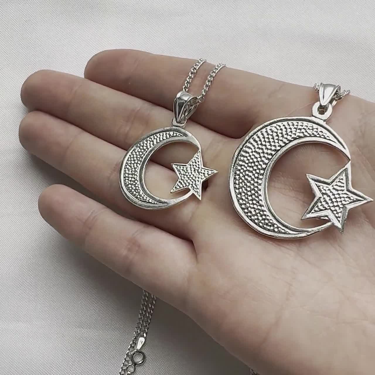 Sterling Silver .925 Muslim / Islam Crescent Moon Star Pendant W