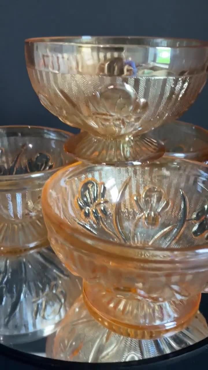Jeanette Iris & Herringbone Carnival Glass Sherbet Dishes - Set of