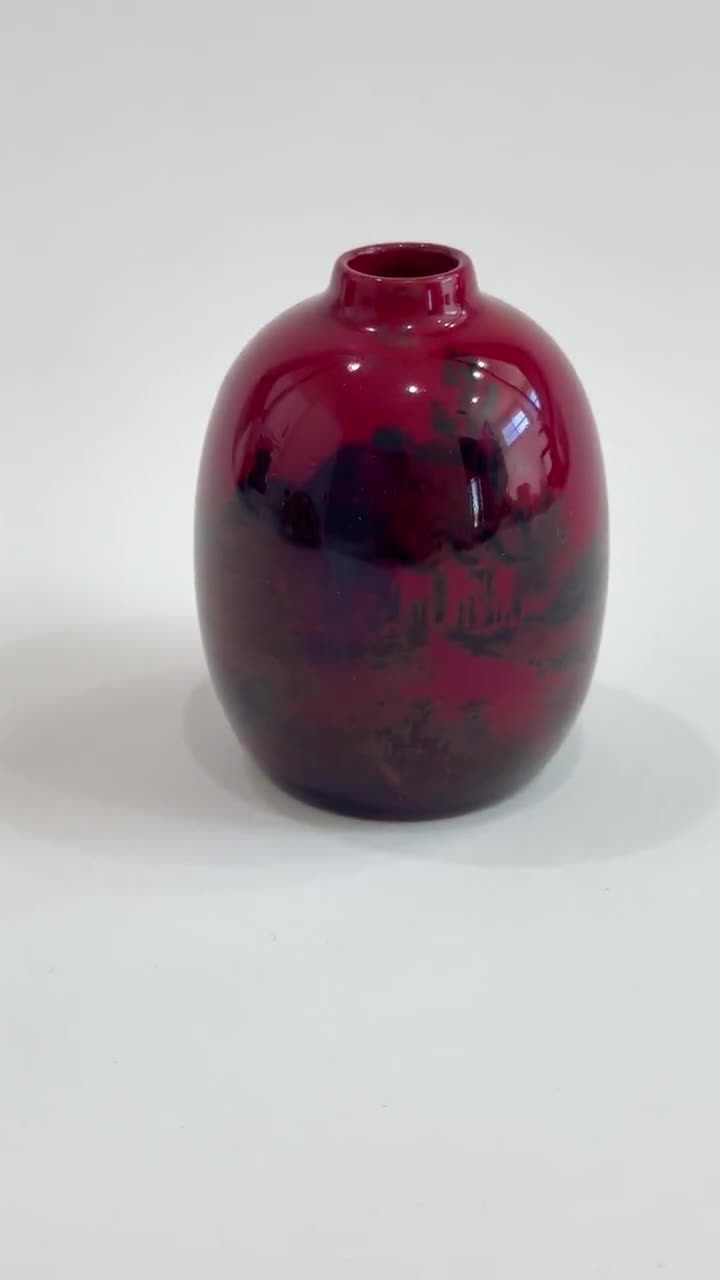 アンティーク ロイヤル ドルトン フランベ ミニチュア花瓶 風景画、2