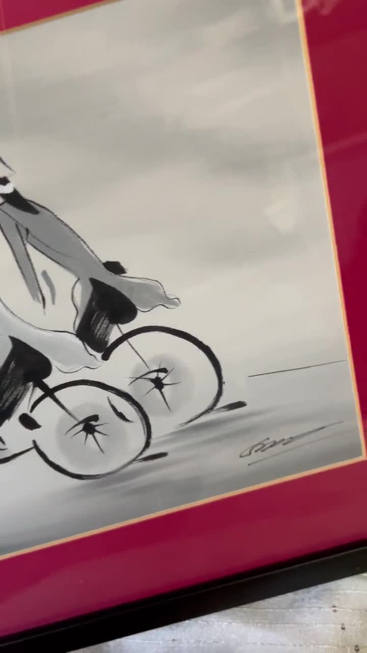 ベトナムの水墨画と水彩画：自転車に乗る女性たち、額装されたミニマ