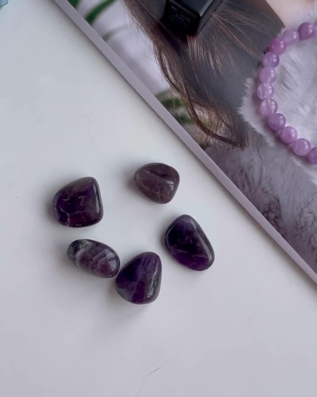 Tumbled Amethyst kit, natural stones gift in silk bag, meditation crystals  – Crystal boutique