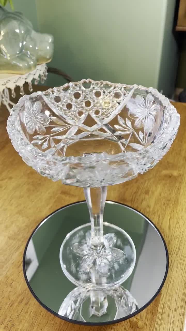 Antique Victorian Glass Compote with Flower Design Candy Dish deals