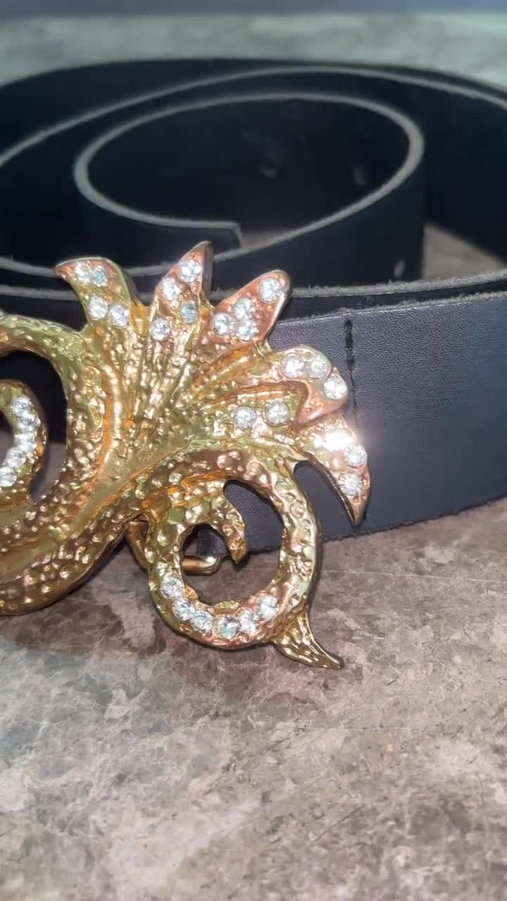 Y2K Fornarina Leather Belt: Baroque Gold Buckle, Rhinestone Accent