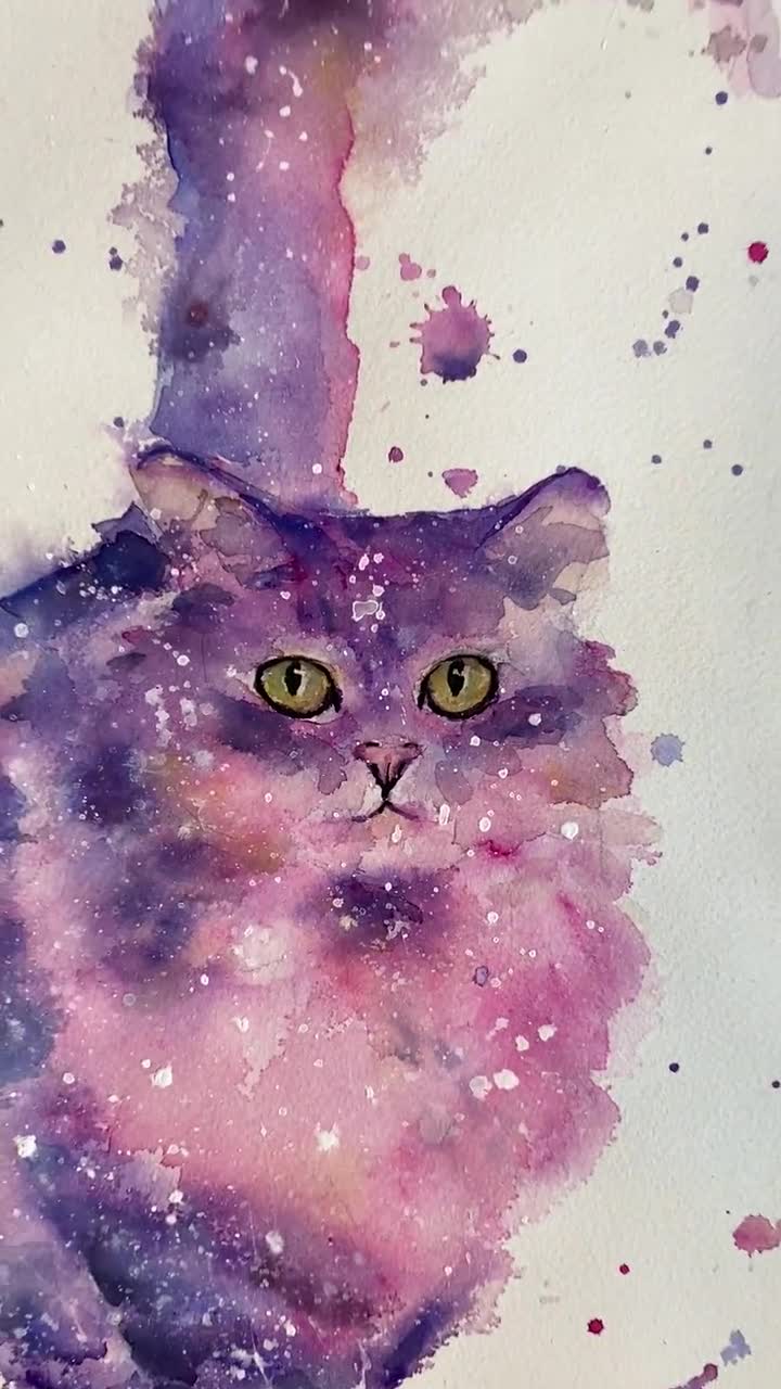 Watercolor galaxy painting cat  Desenhos aquarela, Aquarela