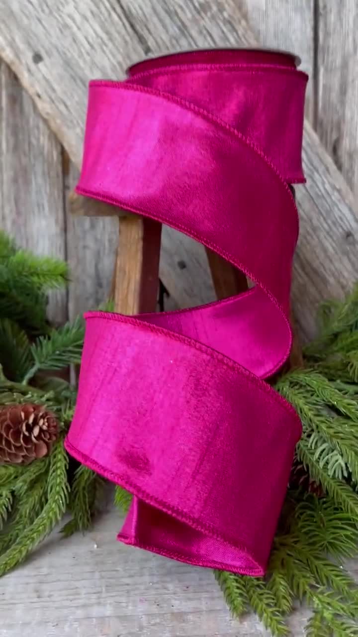 Christmas Wired Ribbon, 2.5 Fuchsia Pink Velvet, Satin Back TEN YARD Roll  Bright Pink Velvet Wire Edged Ribbon 
