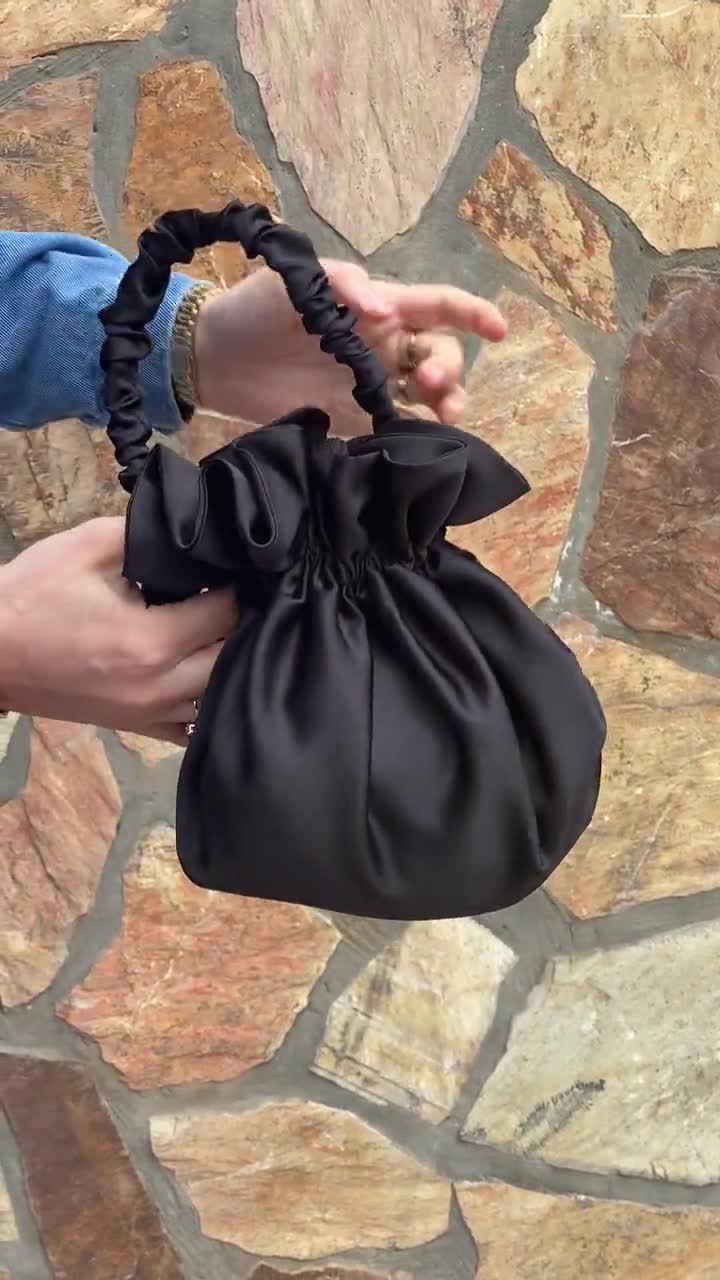 Borsetta Da Sposa E Sera In Raso Nero – Pochette Con Catena Rimovibile – Clutch Per Matrimoni, Cocktail, Feste – 27x12 Cm - 2