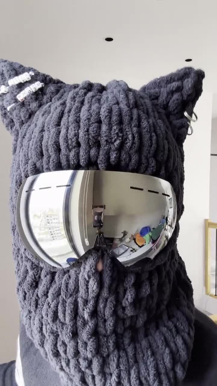 Cat Balaclava Helmet Cover Crochet Ski Mask Winter Snow Sport