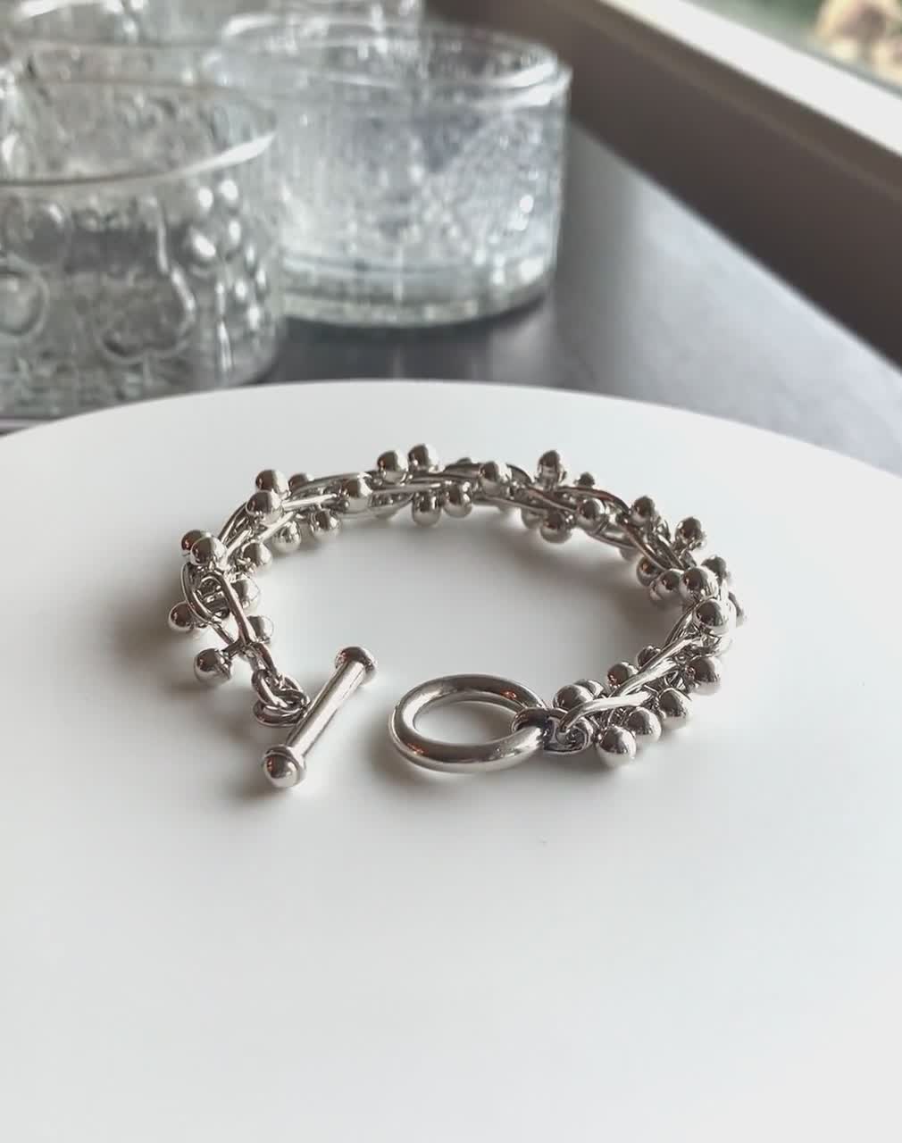 VINTAGE Heavy Sterling Silver Barbell Chain Bracelet