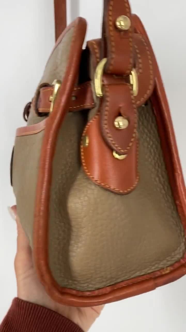 Vintage 90's Dooney & Bourke Taupe AWL Buckle Zip Top Shoulder Bag