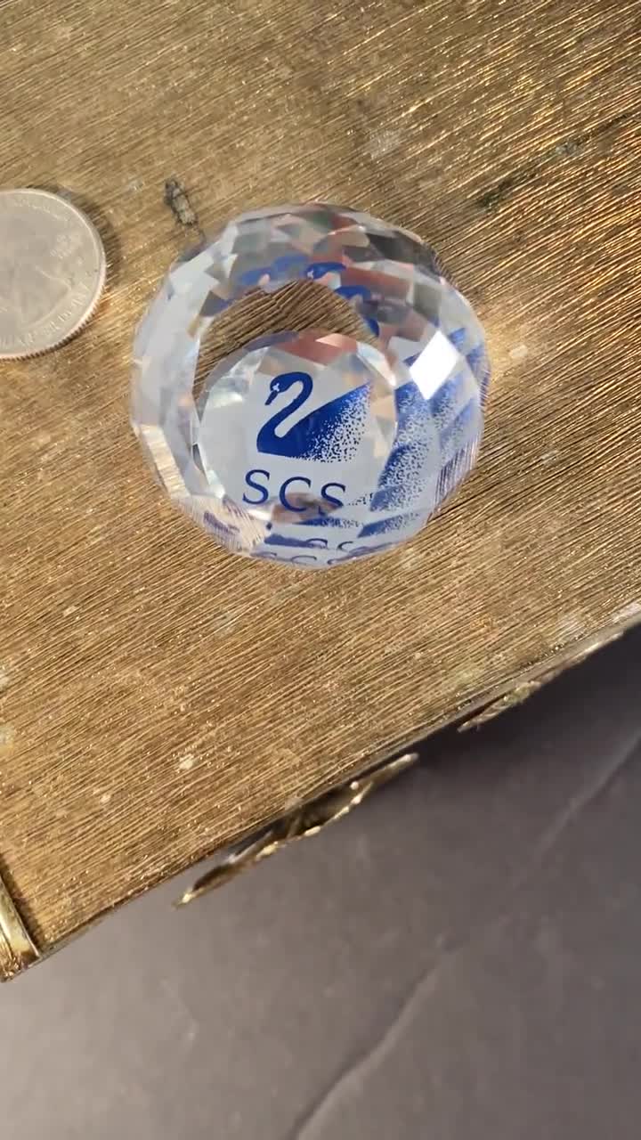Swarovski SCS Crystal Golf Ball Paperweight | Blue Swan Logo 1990