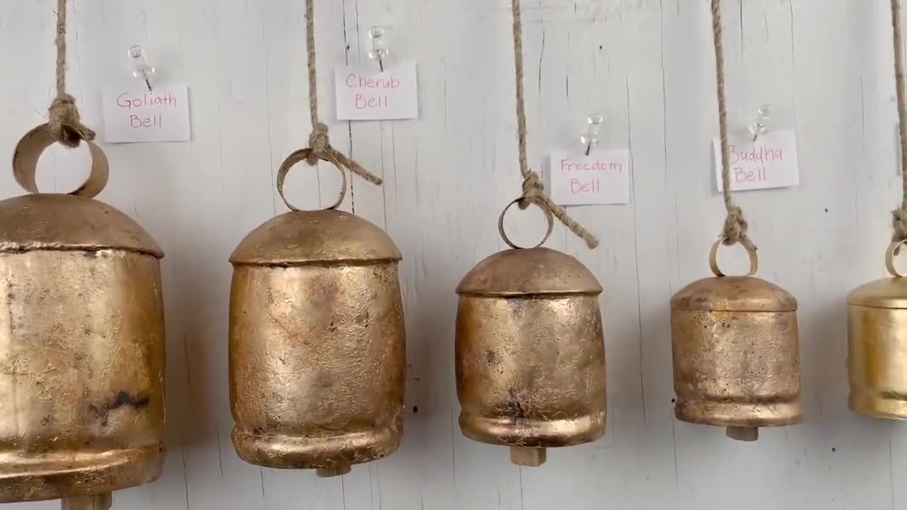 Rustic Iron Hanging Bells With Rope - Woodwaves