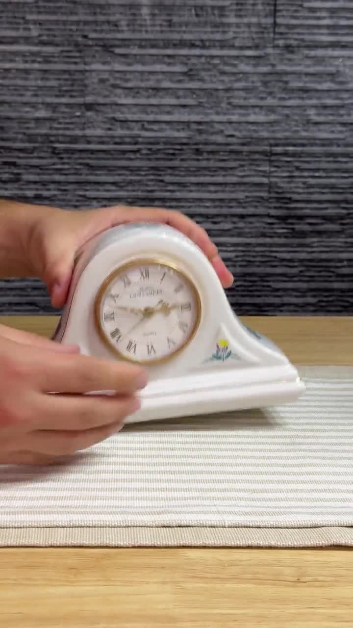 Vintage White Ceramic Floral Clock, Laura Ashley Quartz 1990 UK
