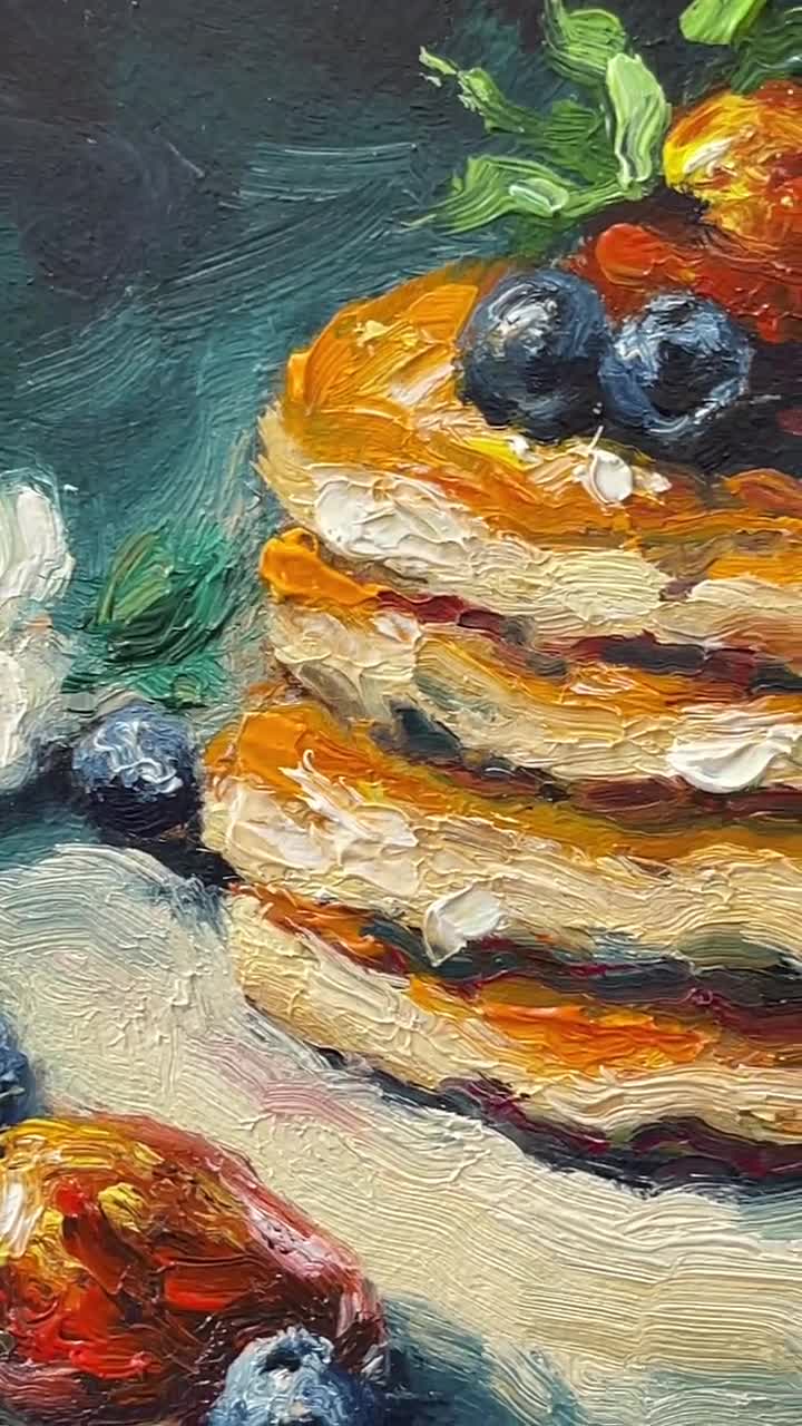 Pancakes Painting Kitchen Wall Art Pancake Impasto Semi Abstract