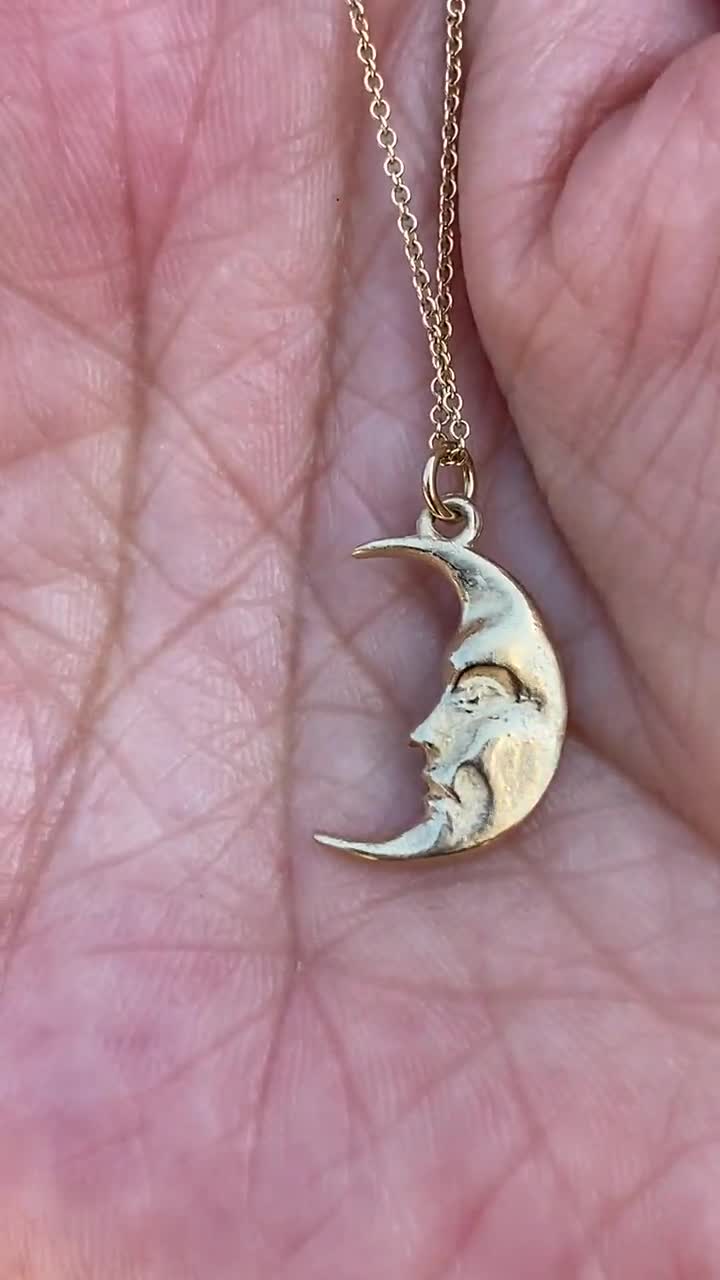 Solid Gold La Luna Moonface Charm Necklace with Ethical Diamond Eye 14ct White Gold / with Diamond / without Chain