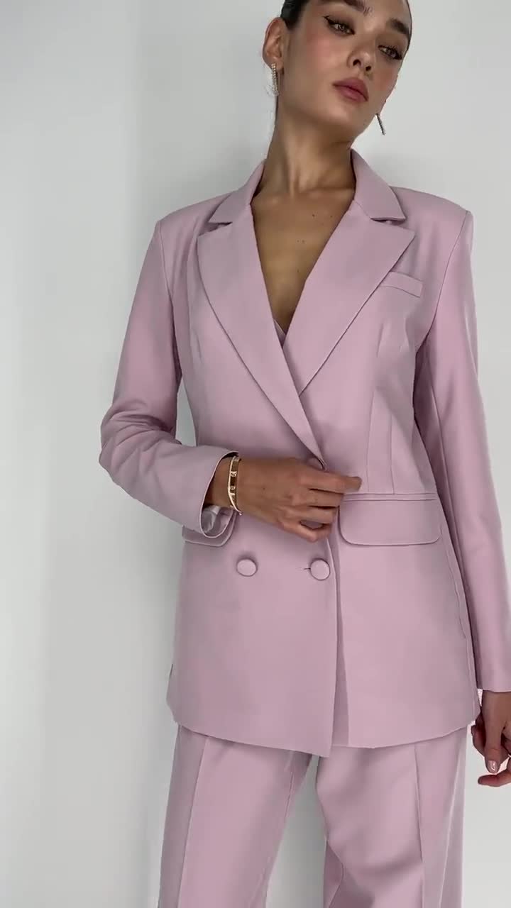 Dusty Pink Pants and Blazer Suit Set, Pink Trouser Suit Set for Women,  Blazer Trouser Suit for Women, Dusty Pink Pantsuit Womens 