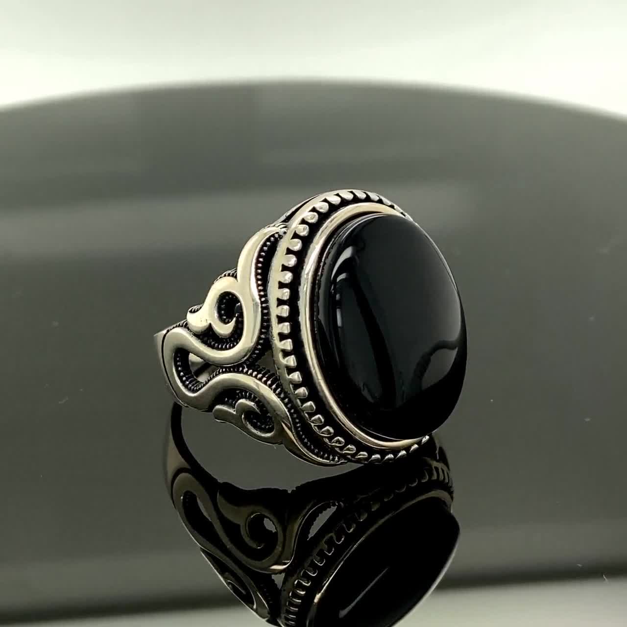 メンズハンドメイドオニキスリング、ブラックオニキスジェムストーン