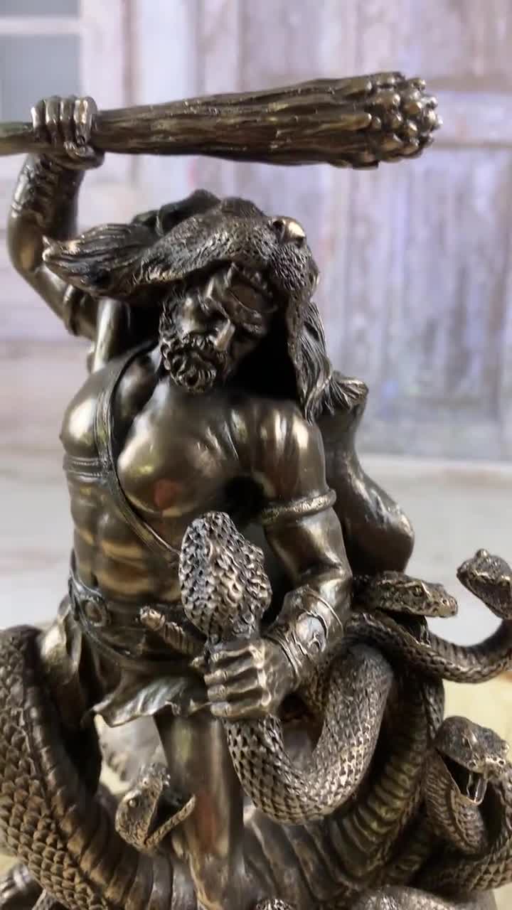 Hercules Fighting Snakes Sculpture: Mythology Warrior Statue, Home
