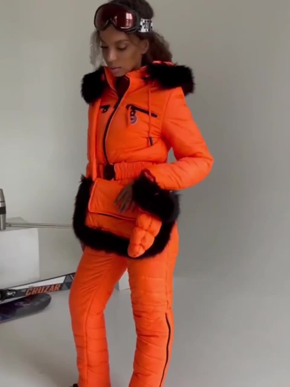 Bright Orang Ski Suit, Womens Winter Activewear, Ski Suit With Bag