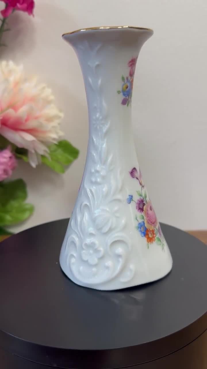 vaseman 花器 Schumann Arzberg Bavaria Porcelain Vase White Floral Gold Rim