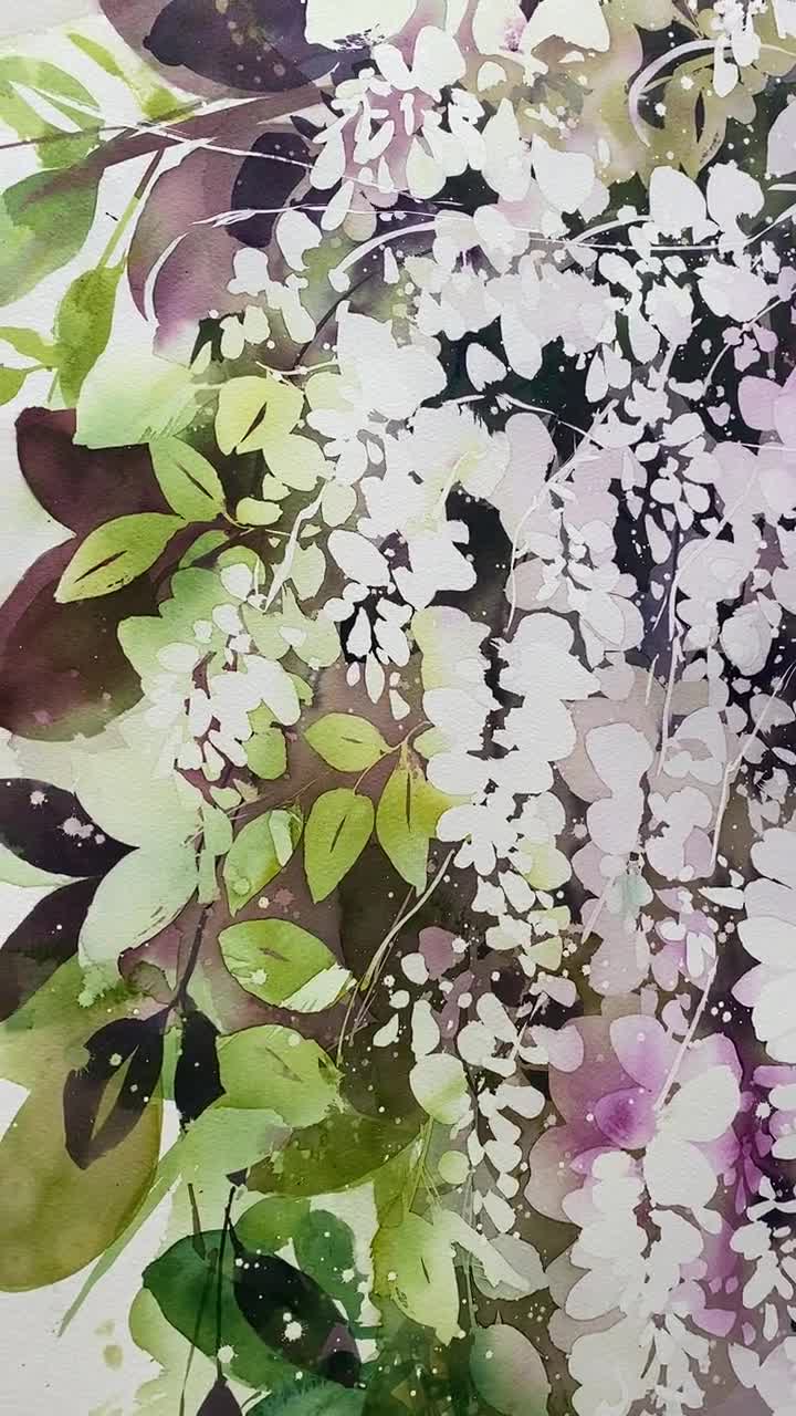 花柄　絵画 藤の花 藤 藤の絵 藤柄 テクスチャーアート ボタニカル AWC120】藤 フジ 水彩画 藤の花 ボタニカル アートポスター 紫色
