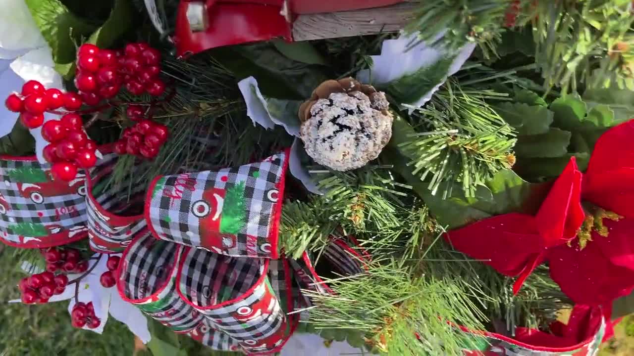 Christmas Red Truck Tree Cemetery hot vase arrangement