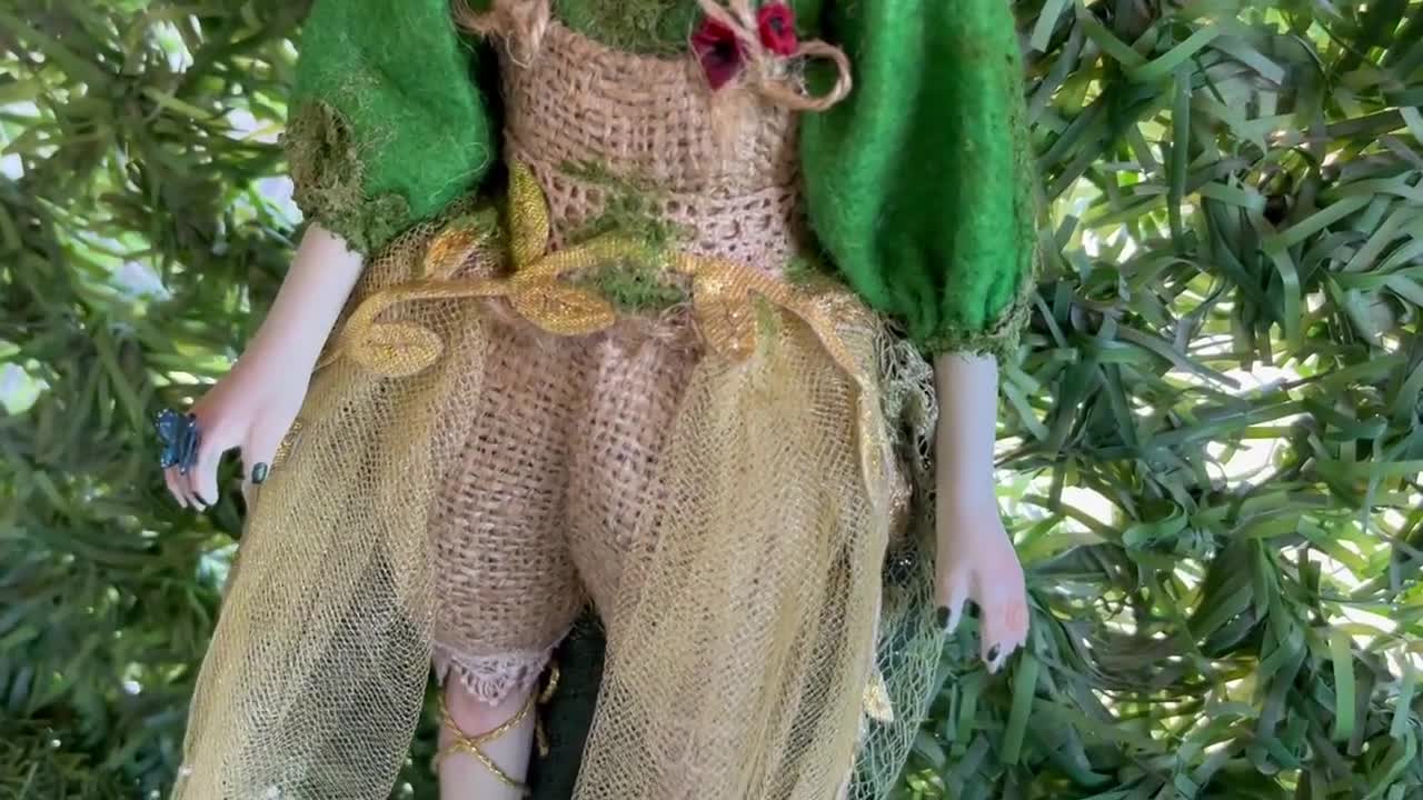 Ken Art Doll, Fantasy elf male, Woodland denizen shares the forest with all of the faerie folk. Green man, leaf attire. Doll good collector gift