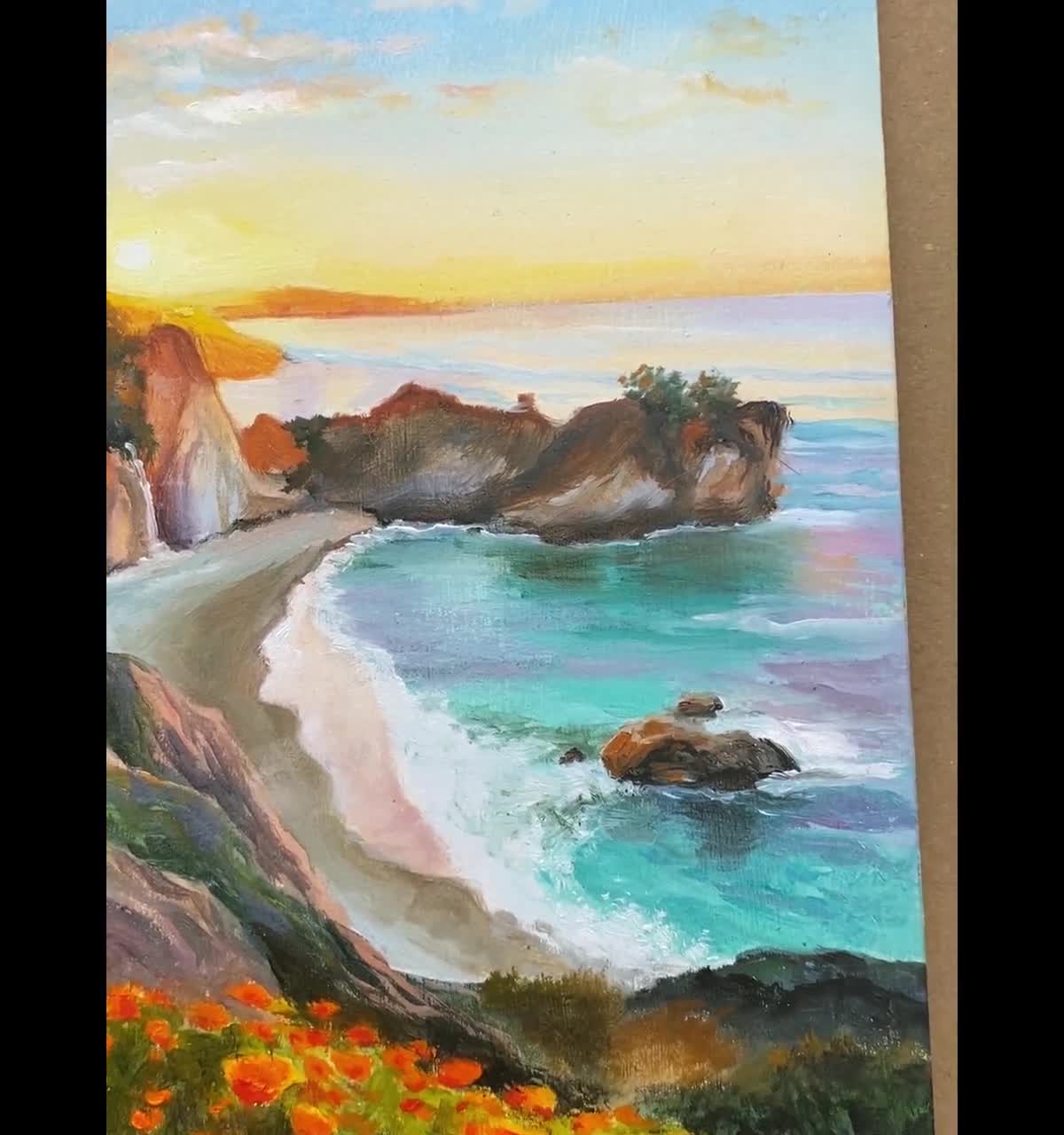 Island Breeze This cheapest original oil painting, of the Oregon coast. Enjoy the sea and sand as you relax . Beautiful wall art peaceful painting.