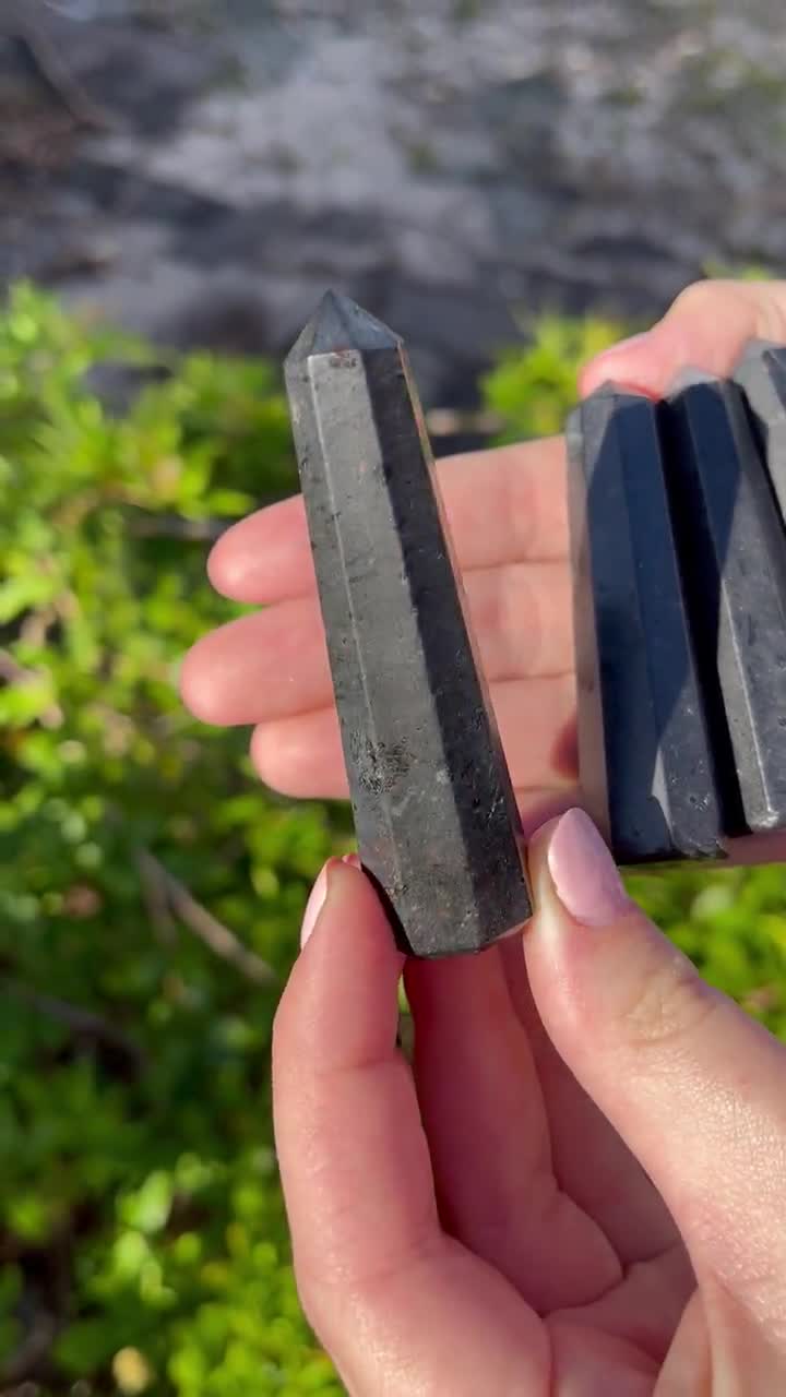 Black Tourmaline Obelisk, 2.75 - 4" Tourmaline Crystal Tower (8 Sided Crystal Point) video poster