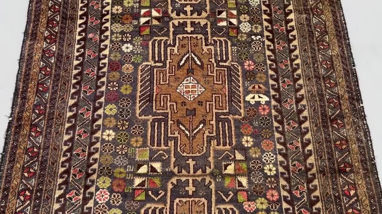 4x7 Afghan Baluch Rug | Hand-knotted Wool Tribal Carpet | Vintage