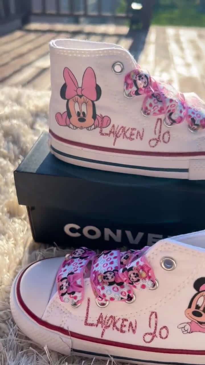 Baby Minnie Mouse Converse shoes, baby Minnie Mouse first birthday outfit/ Minnie Mouse custom shoes, Minnie Mouse pink shoes video poster