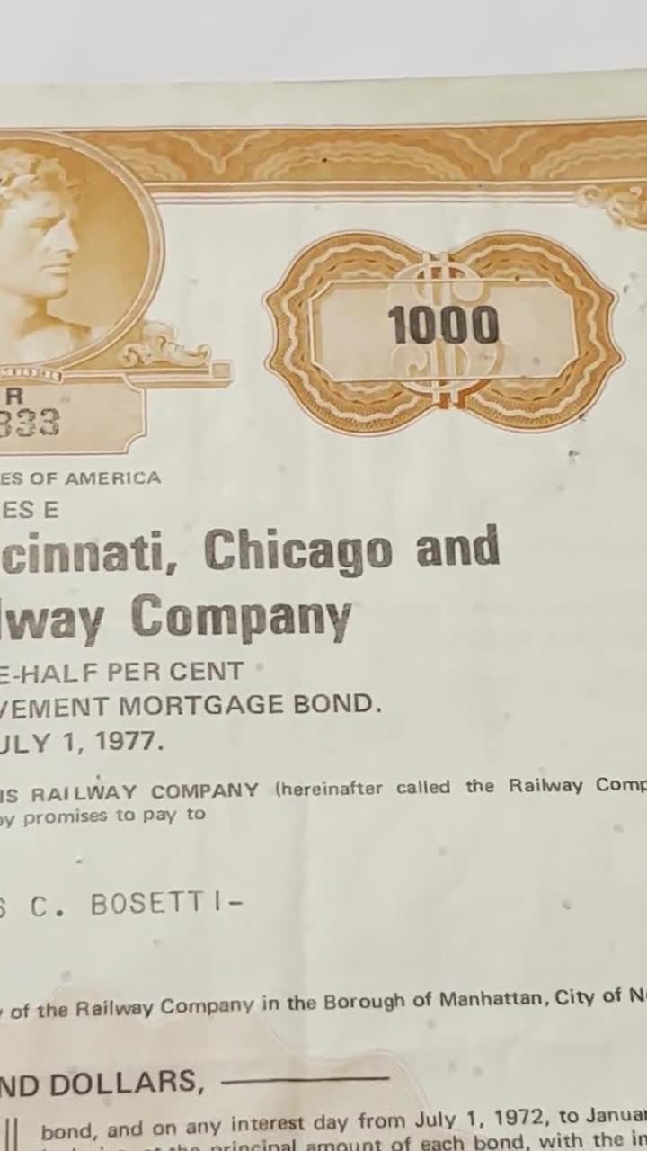 Antique 1927 Big Four Railroad Bond Cleveland Cincinnati Chicago St Louis Orange video poster