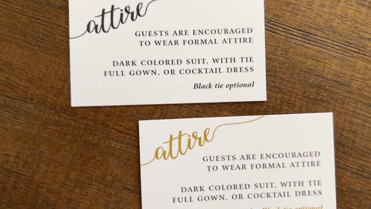 Wedding Attire Card Wedding Dress Code Card What to Wear to Wedding Invitation Insert Formal Attire Card Black Tie Event Attire Card