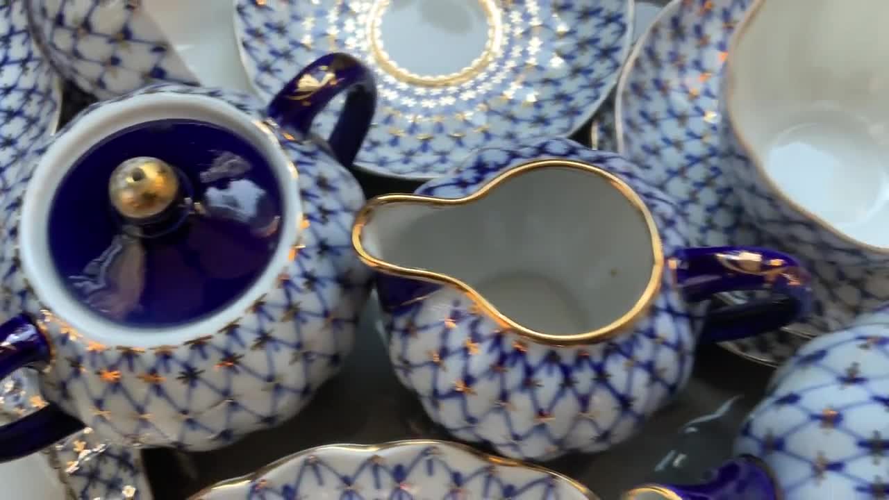Vintage Lomonosov Imperial Porcelain Cobalt Net Tea Trio - Etsy