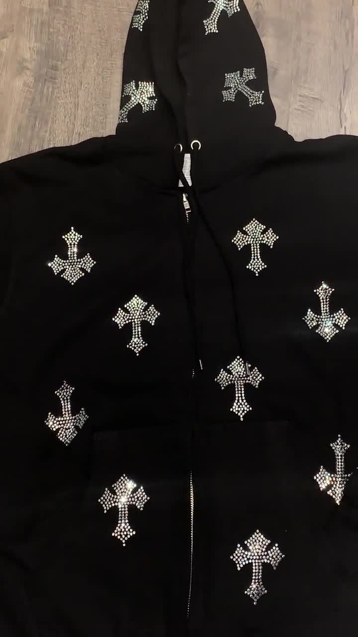 Small Rhinestone Cross Zip UP - Etsy